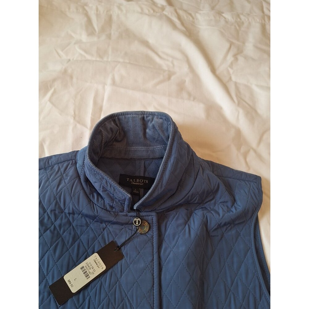 New TALBOTS Sleeveless Quilted Vest Sz L Blue Button Front NWT $89 - Picture 6 of 10